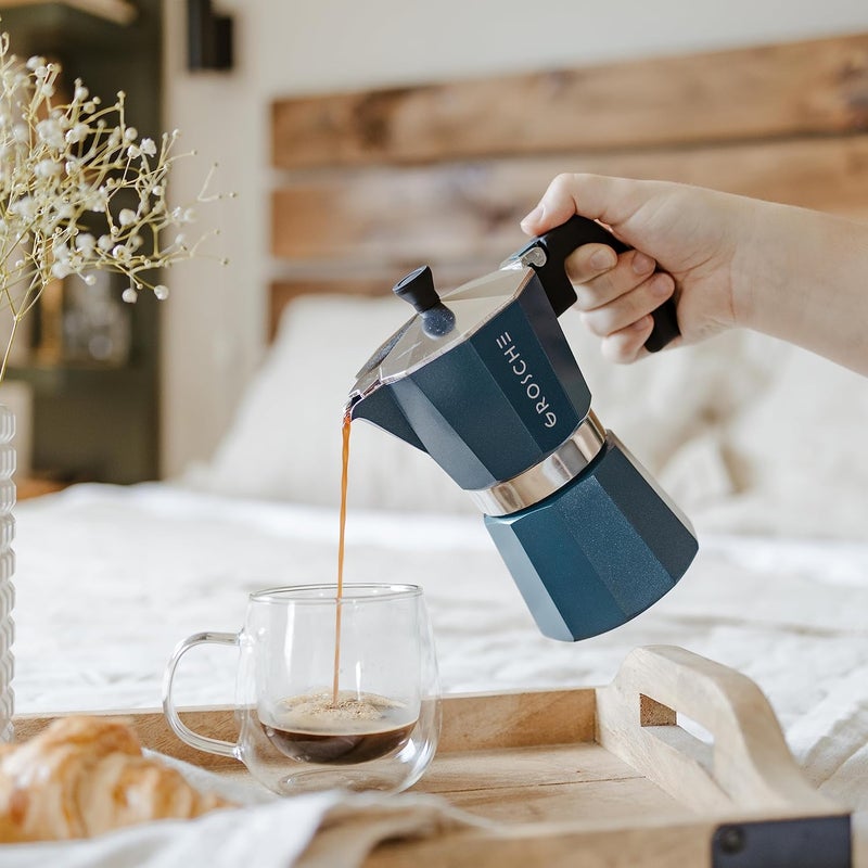 GROSCHE Milano Stovetop Espresso Maker Moka Pot 9 Espresso Cup, 15.2 oz, Blue. Stove top Coffee Maker Moka Italian Espresso greca Coffee Maker Brewer Percolator - Image 2